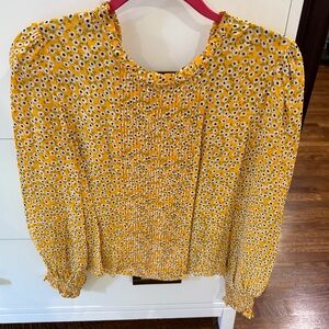 Zara Yellow Floral Smocked Peasant Blouse